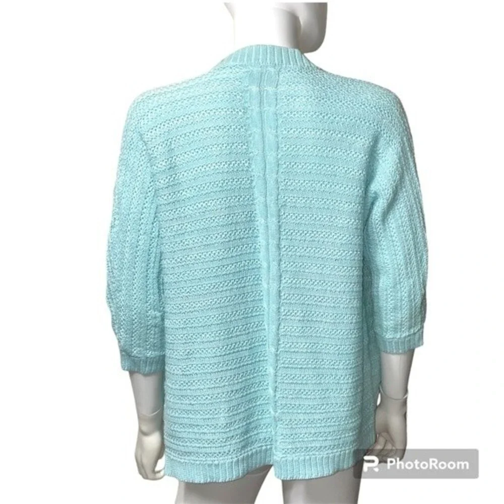 Chico's Aqua Blue Open Front Crochet Knit Cardigan Size Chico's 1 - Picture 3 of 9